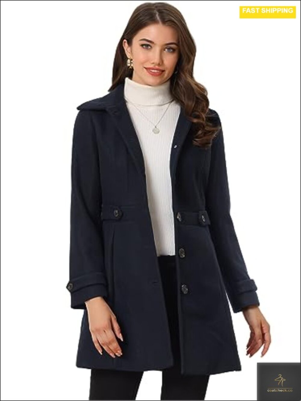 Women's Winter Overcoat Single Breasted Long Sleeve Pea Coat with Pockets